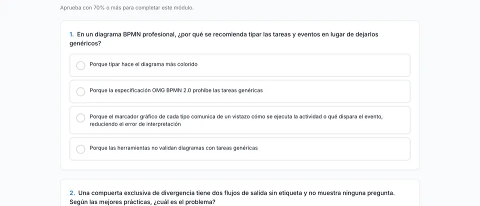 Evaluación de un módulo con preguntas de opción múltiple