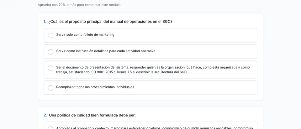Evaluación de un módulo con preguntas de opción múltiple