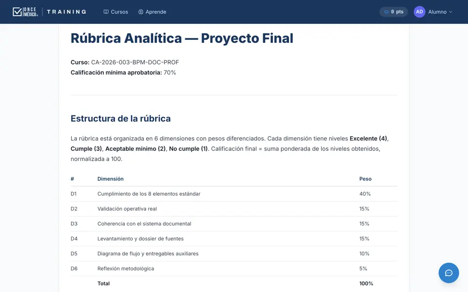 Rúbrica del proyecto aplicado con sus criterios de evaluación
