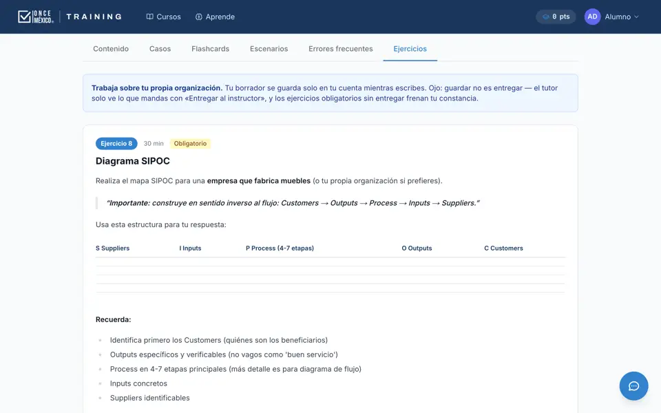 Ejercicio con espacio de respuesta y botón para entregarlo al tutor