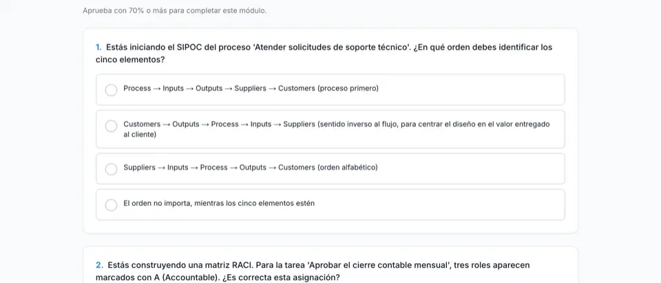 Evaluación de un módulo con preguntas de opción múltiple