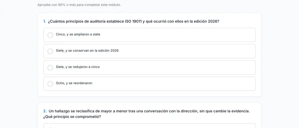 Evaluación de un módulo con preguntas de opción múltiple