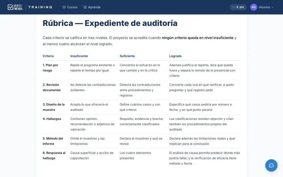 Rúbrica del proyecto aplicado con sus criterios de evaluación