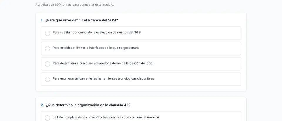 Evaluación de un módulo con preguntas de opción múltiple