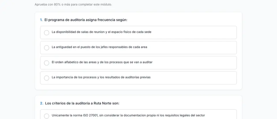 Evaluación de un módulo con preguntas de opción múltiple