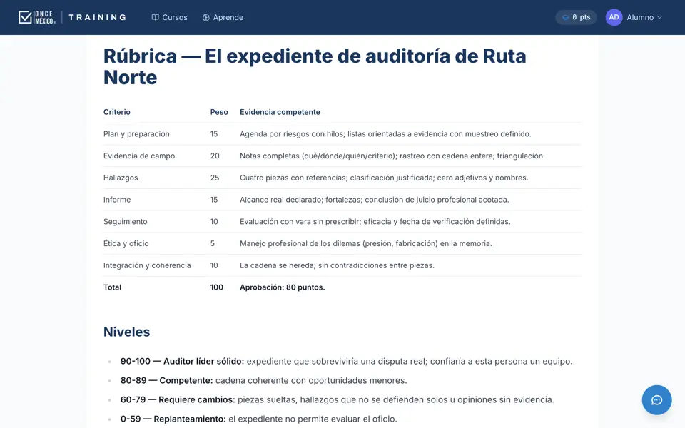 Rúbrica del proyecto aplicado con sus criterios de evaluación
