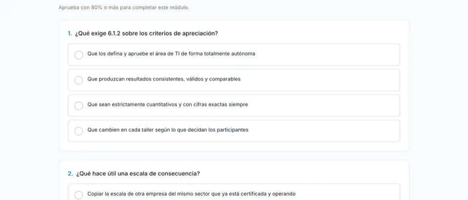 Evaluación de un módulo con preguntas de opción múltiple