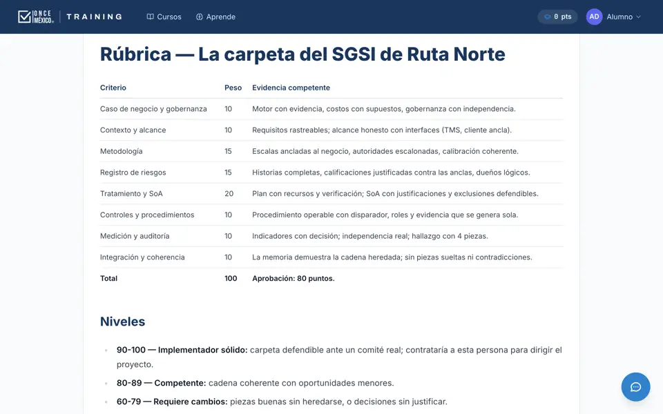 Rúbrica del proyecto aplicado con sus criterios de evaluación