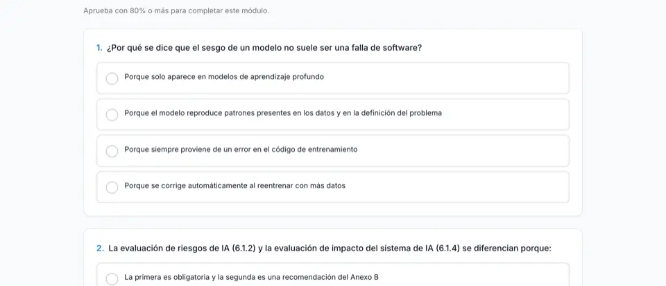 Evaluación de un módulo con preguntas de opción múltiple