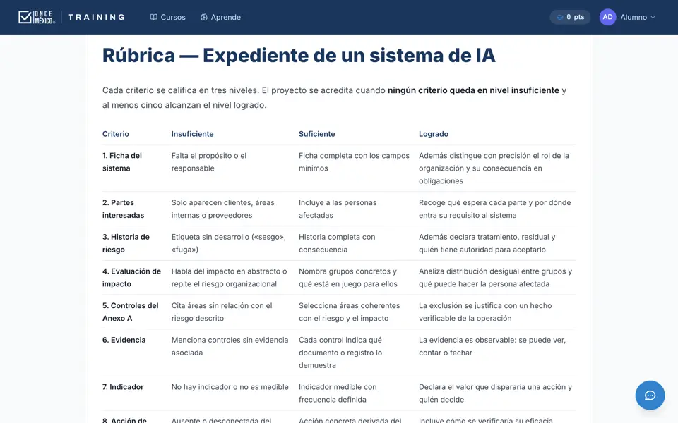 Rúbrica del proyecto aplicado con sus criterios de evaluación