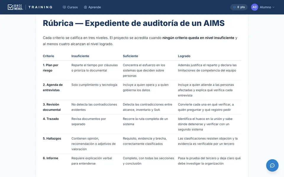Rúbrica del proyecto aplicado con sus criterios de evaluación
