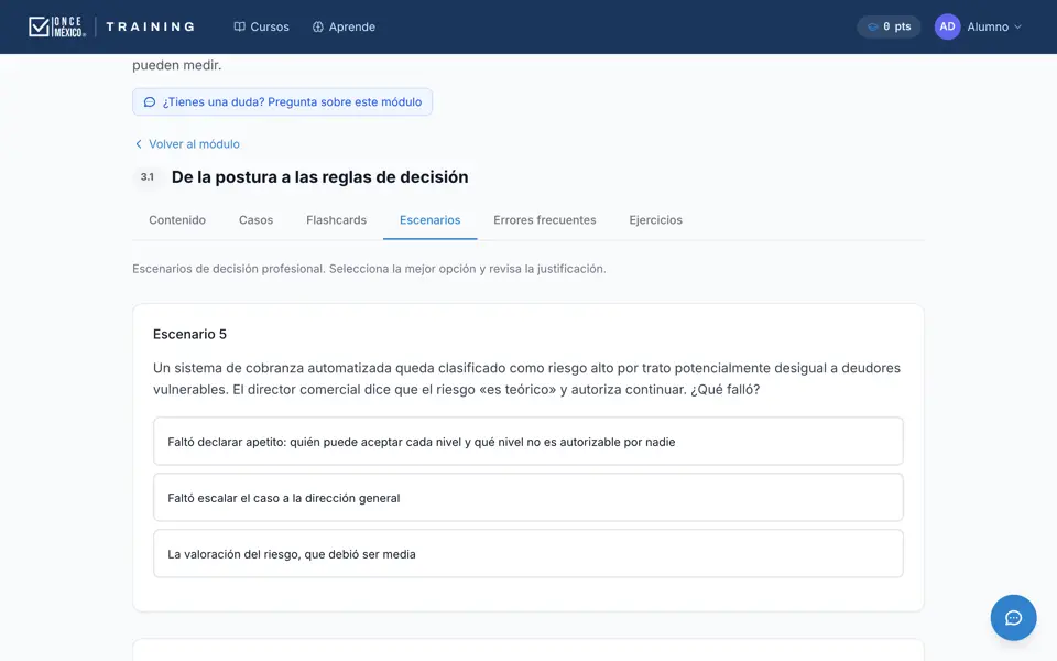 Escenario de decisión con tres opciones