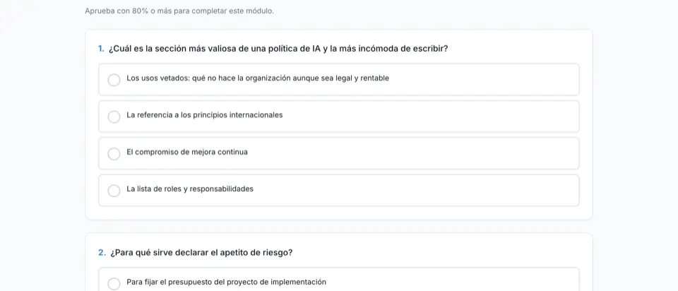 Evaluación de un módulo con preguntas de opción múltiple