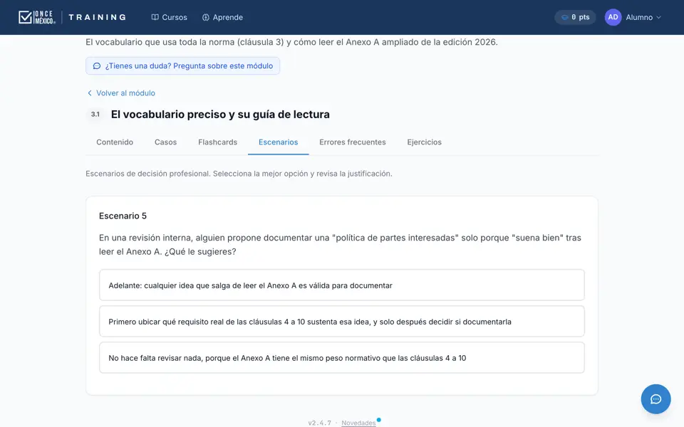 Escenario de decisión con tres opciones
