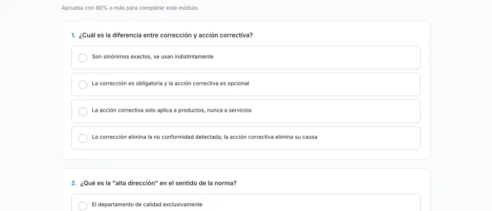 Evaluación de un módulo con preguntas de opción múltiple