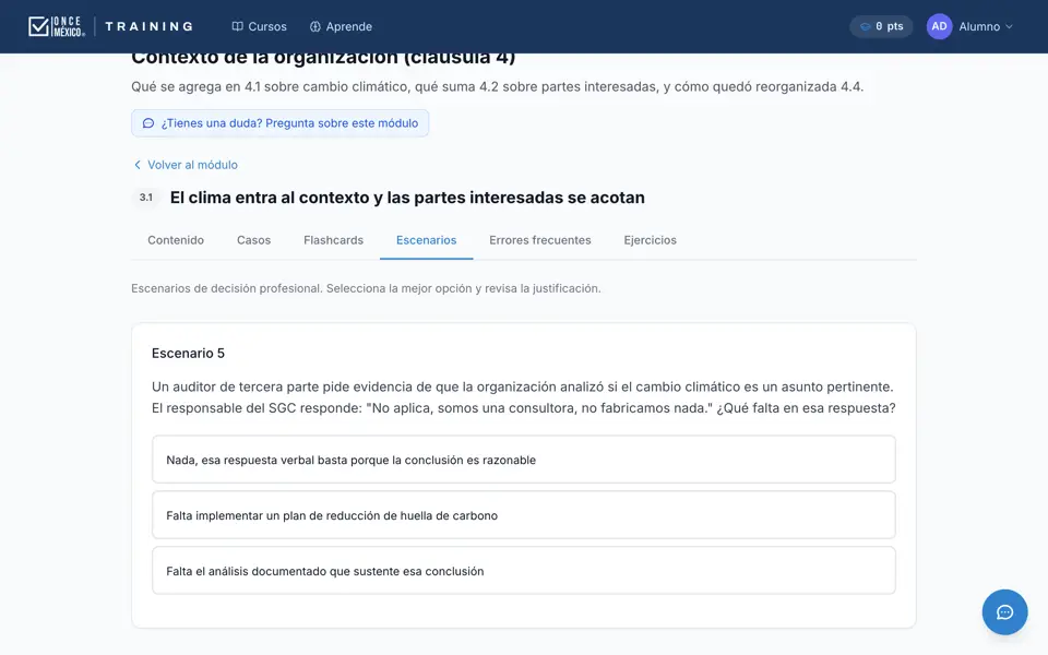 Escenario de decisión con tres opciones