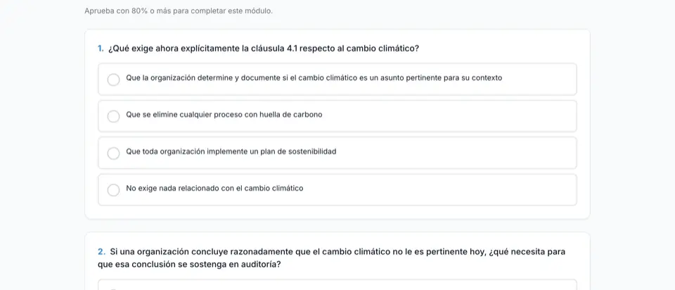 Evaluación de un módulo con preguntas de opción múltiple